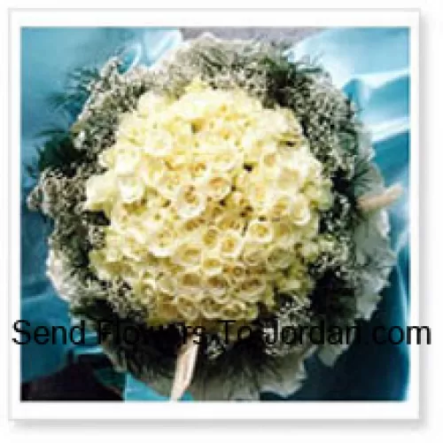 Bunch Of 100 White Roses With Seasonal Fillers