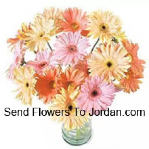 24 Mixed Colored Gerberas In A Vase