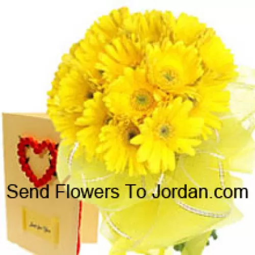 Bunch Of 18 Yellow Gerberas With A Free Love Greeting Card